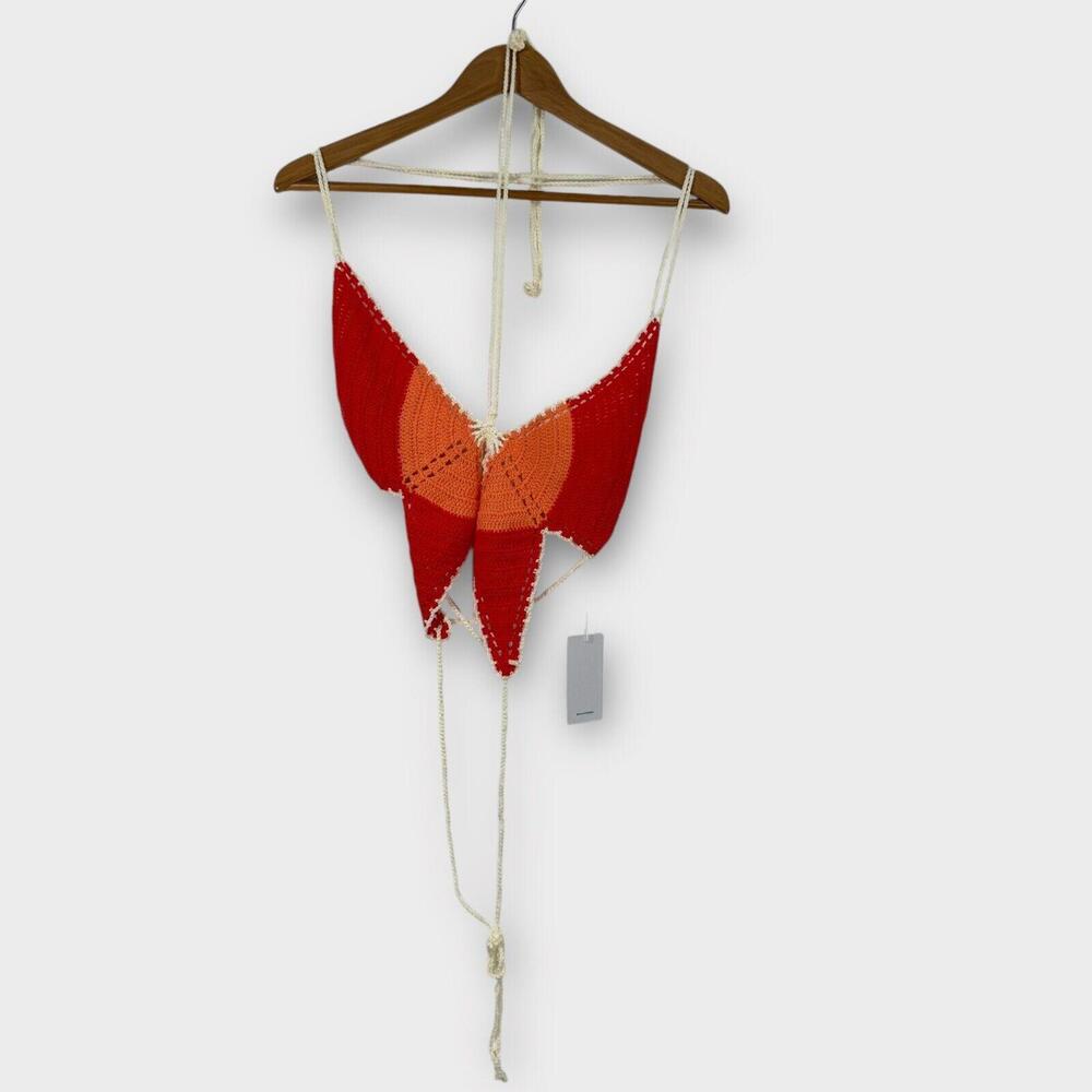Lovers and Friends Women’s Size Medium Red Orange Butterfly Crochet Top New - Picture 2 of 7